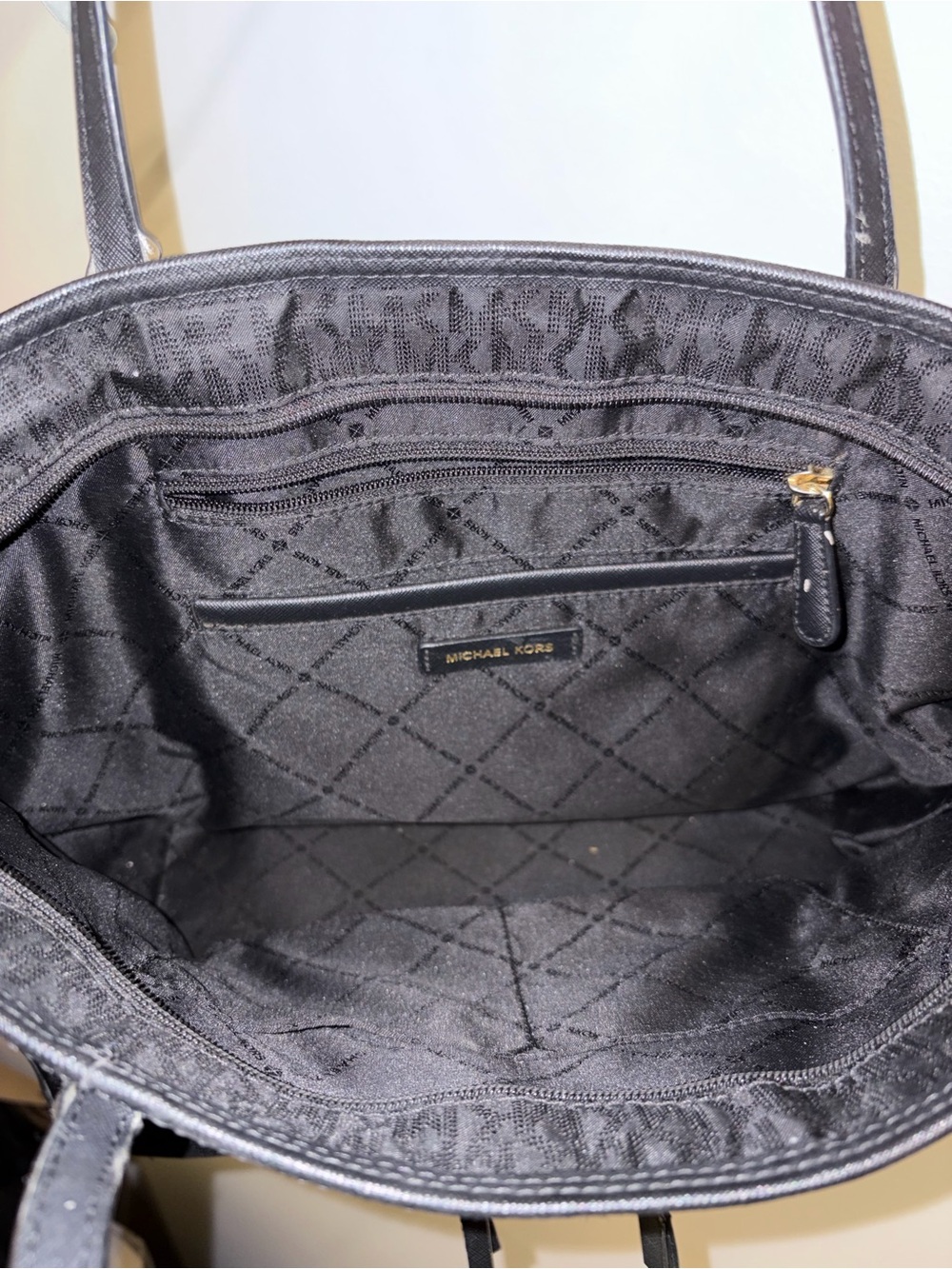 Michael Kors Black Quilted-Pattern Tote Bag with Gold Hardware